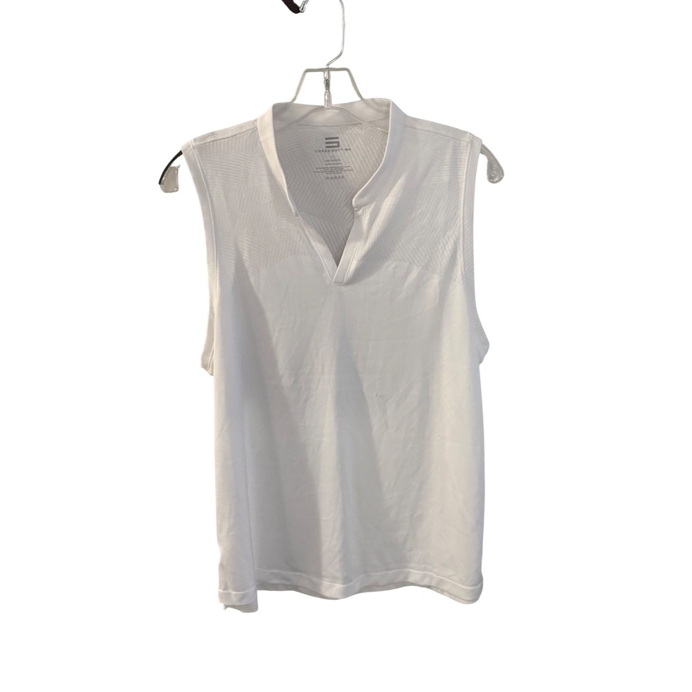 Three Sixty Six Womens Sleeveless Golf Polo Shirt White Textured V-Neck Large